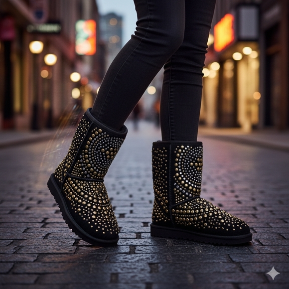 Jimmy Choo x Uggs Black Studded Suede Mandah Boots - Picture 1 of 9